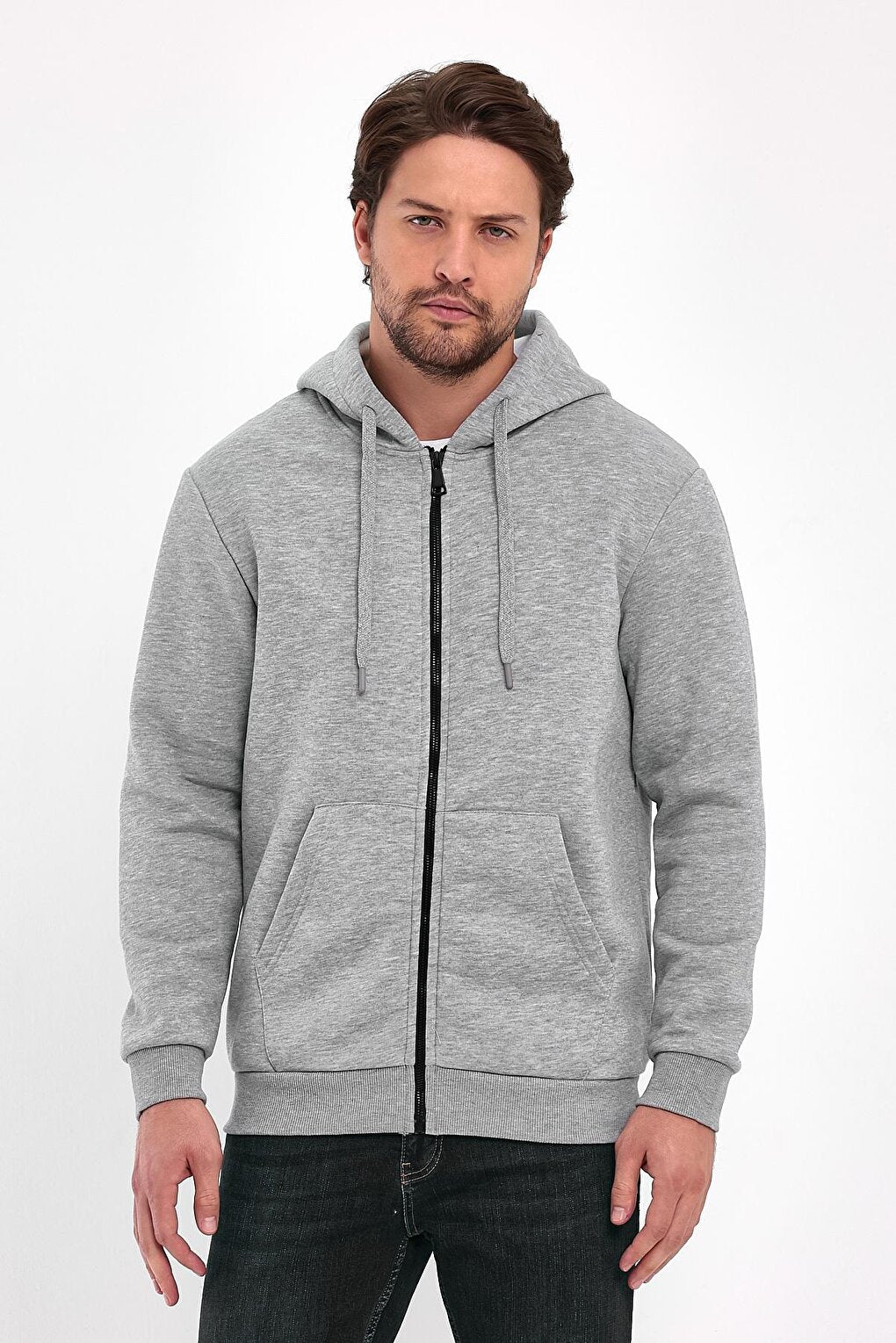 3 String Raised Zippered Hooded Men's Sweatshirt