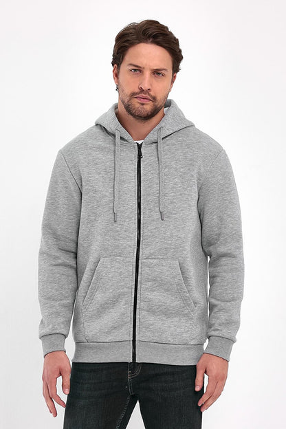 3 String Raised Zippered Hooded Men's Sweatshirt