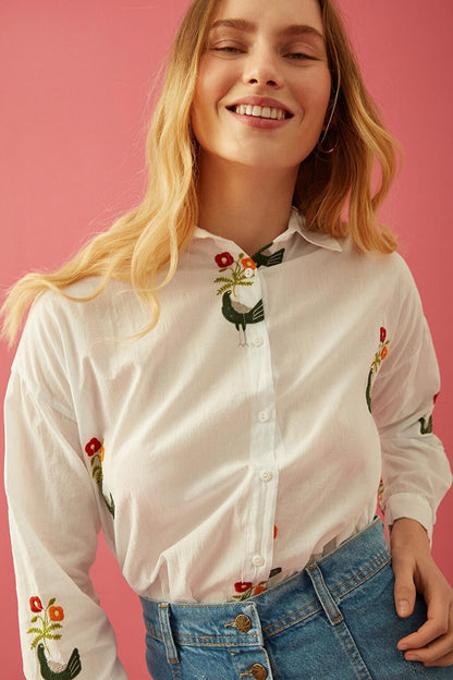 Floral Embroidery Detailed Shirt