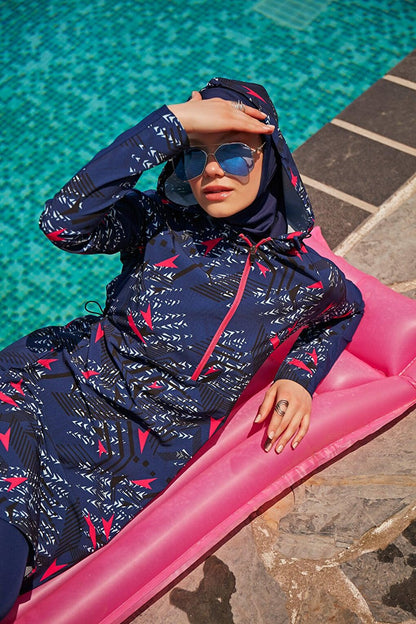 Parachute Navy Blue Fully Covered Hijab Swimsuit M2328