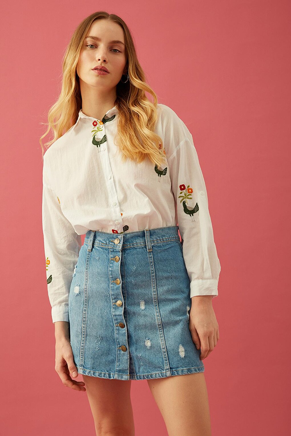 Floral Embroidery Detailed Shirt