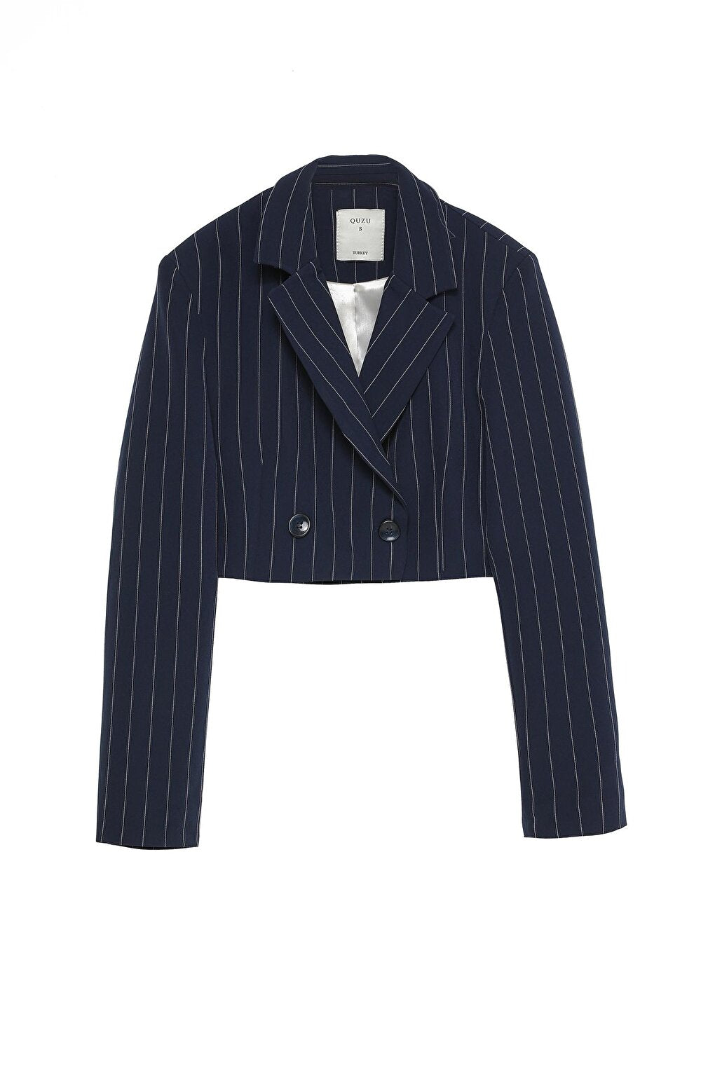 Stripe Detailed Crop Jacket Navy Blue