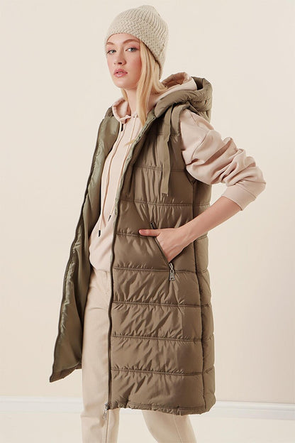 5140 Hooded Long Puffer Vest - Çağla