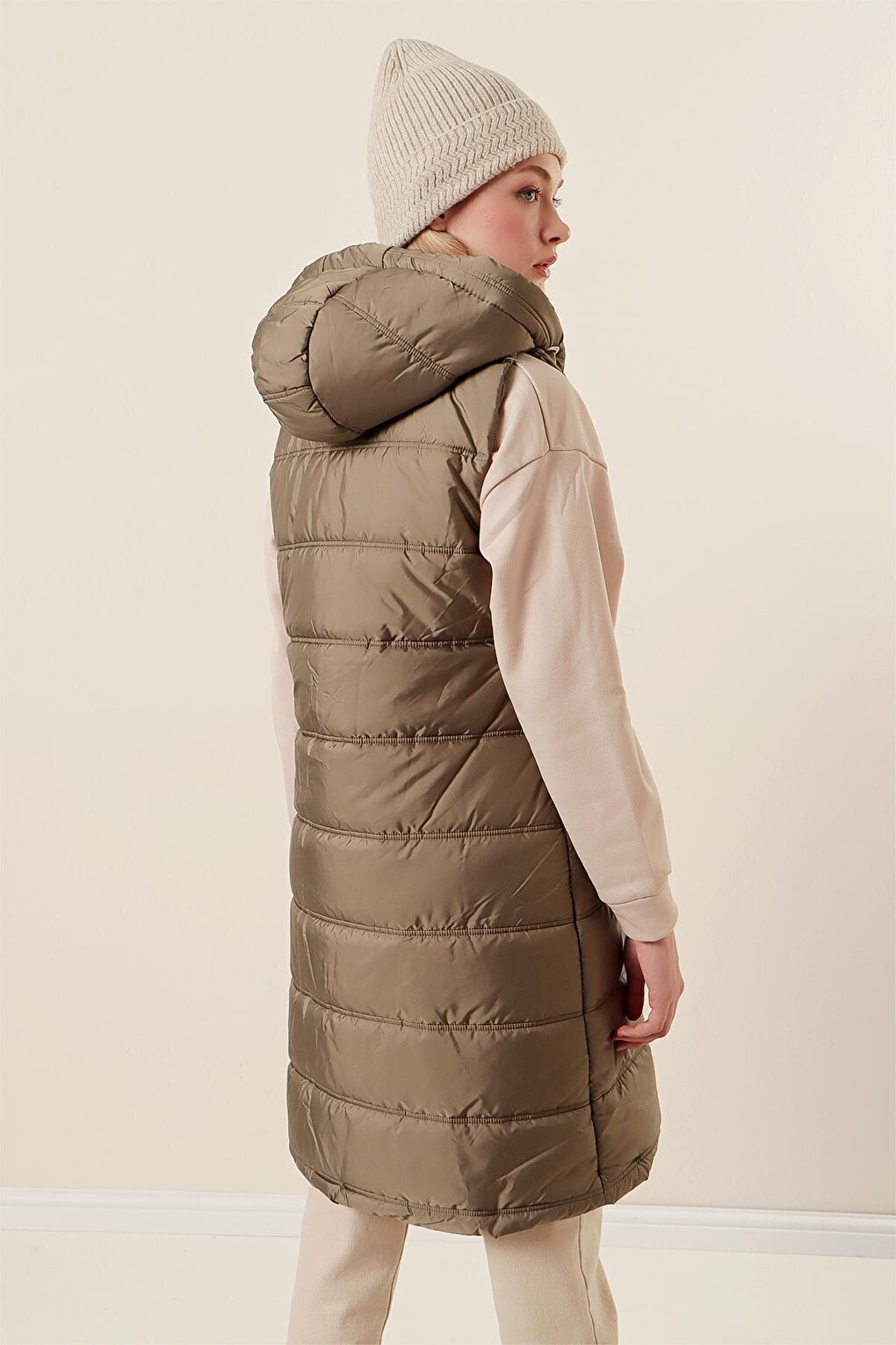 5140 Hooded Long Puffer Vest - Çağla