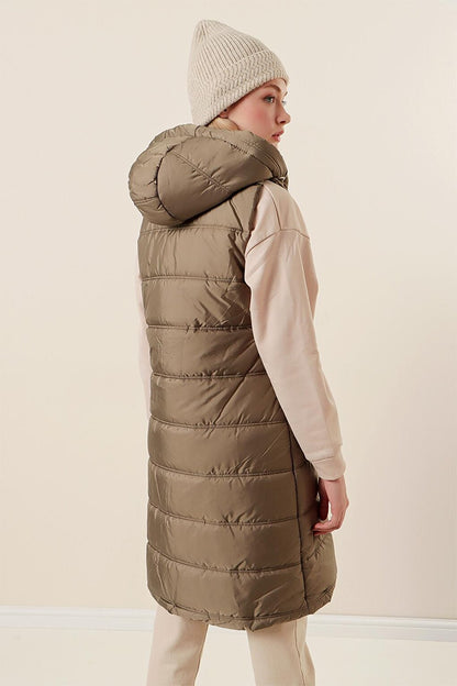 5140 Hooded Long Puffer Vest - Çağla