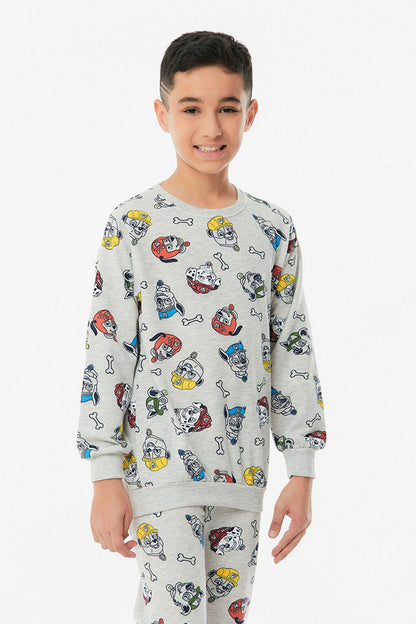 Dog Printed Crew Neck Boy Pajama Set