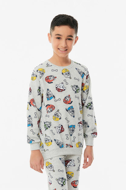 Dog Printed Crew Neck Boy Pajama Set