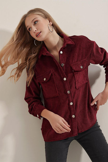 3865 Striped Velvet Shirt - Plum