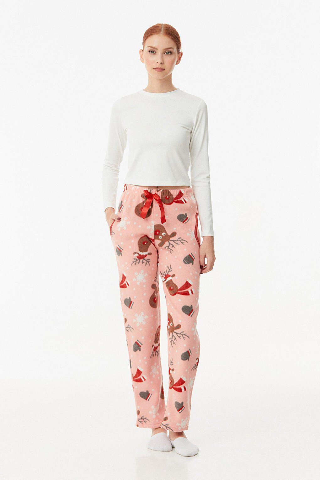 Panda Printed Pocket Fleece Pajama Bottoms