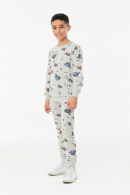 Dog Printed Crew Neck Boy Pajama Set