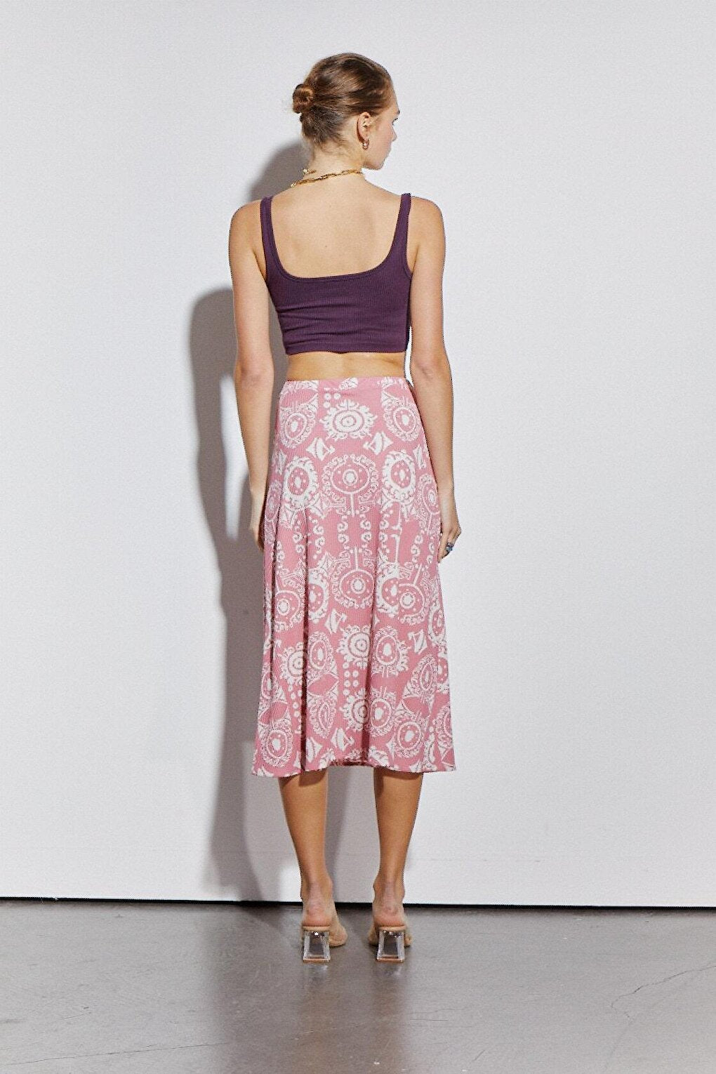 Printed Knitted Skirt with Elastic Waist Slit Detail