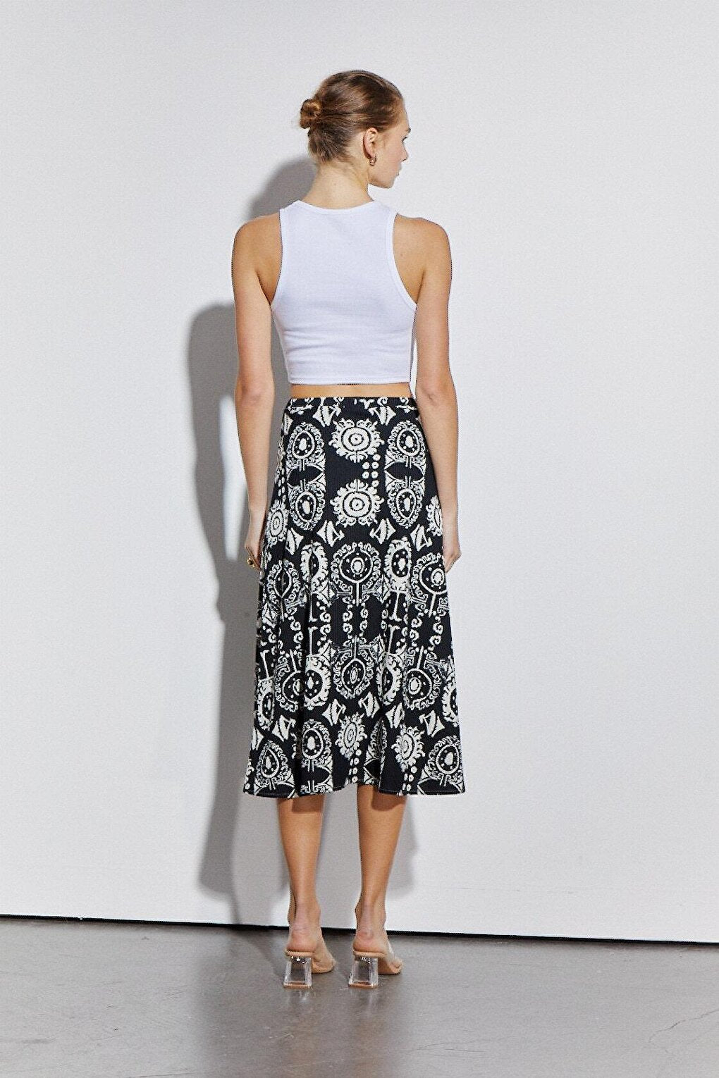 Printed Knitted Skirt with Elastic Waist Slit Detail