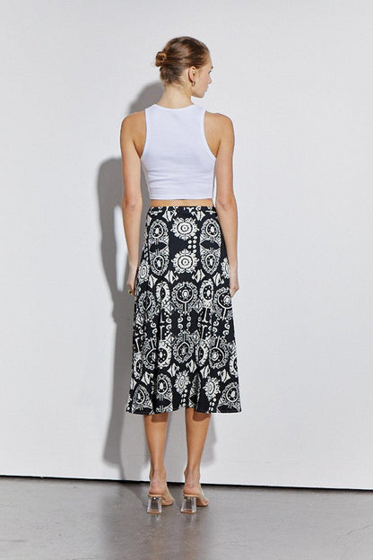 Printed Knitted Skirt with Elastic Waist Slit Detail