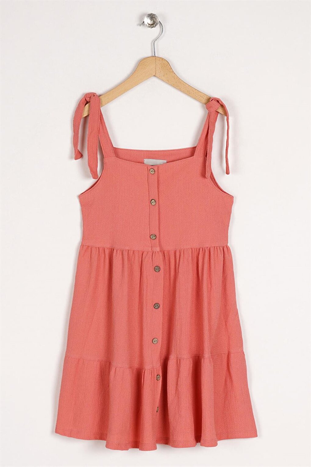 Girl's Dusty Rose Colored Strap Front Button Detailed Dress