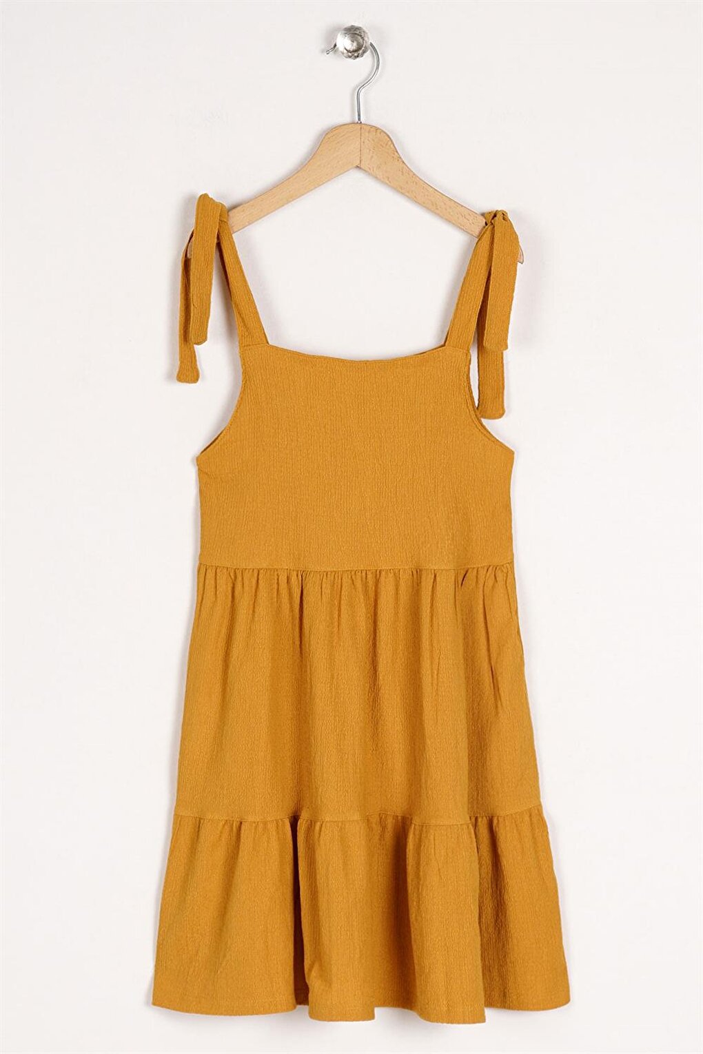 Girl's Mustard Colored Strap Front Button Detailed Dress