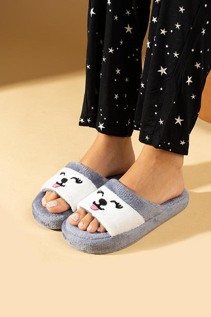 Women's Thermo Sole Fleece Home Slippers with Kitty 001-15-21