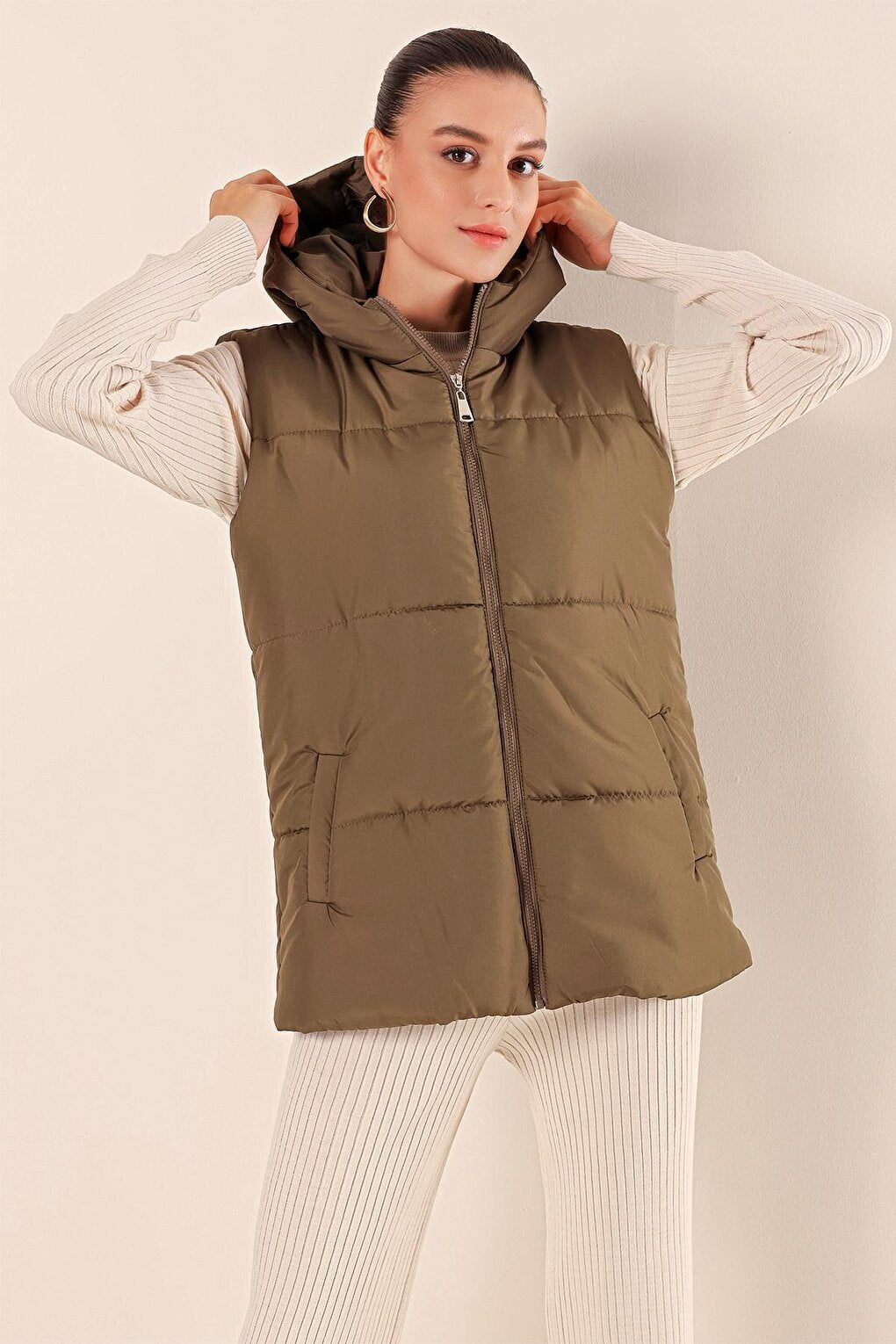 6787 Short Puffer Vest - Khaki