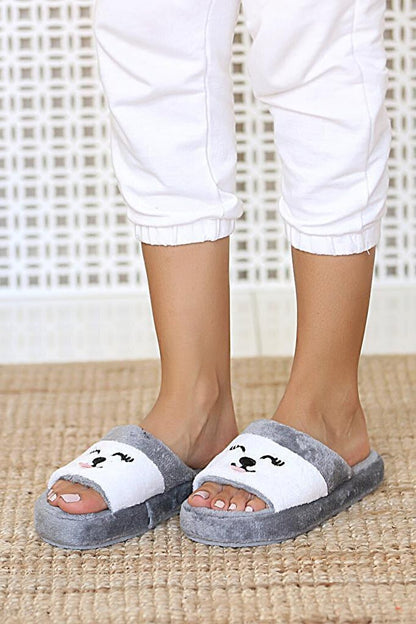 Women's Thermo Sole Fleece Home Slippers with Kitty 001-15-21