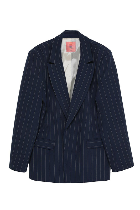 Stripe Detailed Blazer Jacket Navy Blue