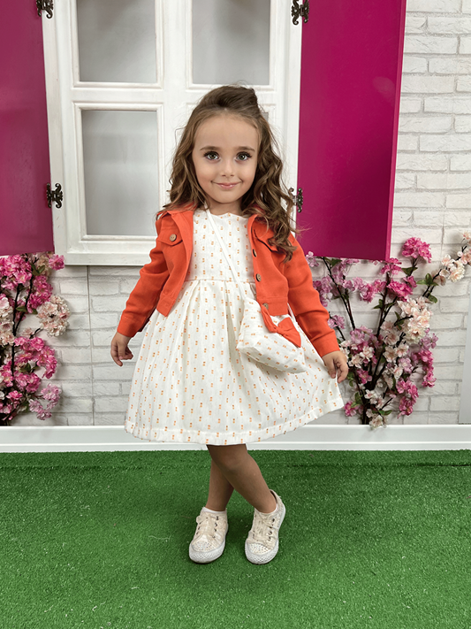 Crew Neck Sleeveless Girl's Dress, Jacket and Bag 3-Piece Set