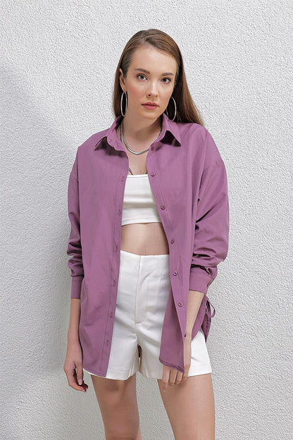 20132 Drawstring Oversize Shirt - Dark Lilac