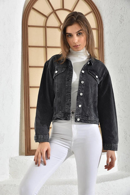 Women's Anthracite Pocket Detailed Denim Jacket