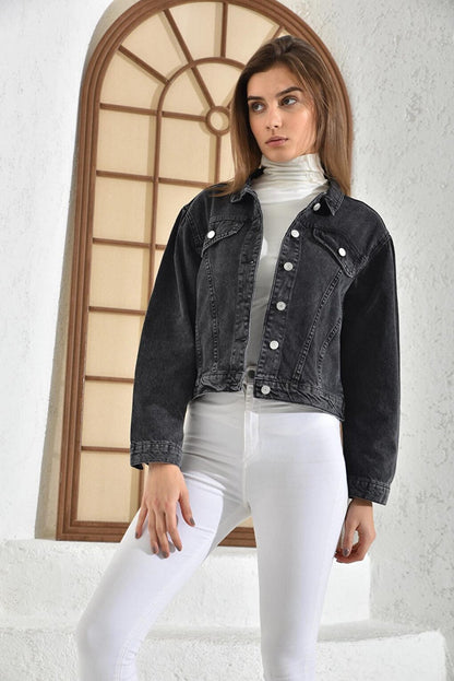 Women's Anthracite Pocket Detailed Denim Jacket