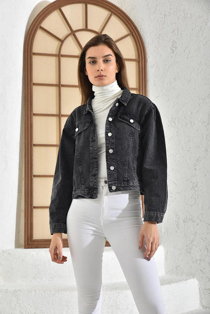 Women's Anthracite Pocket Detailed Denim Jacket