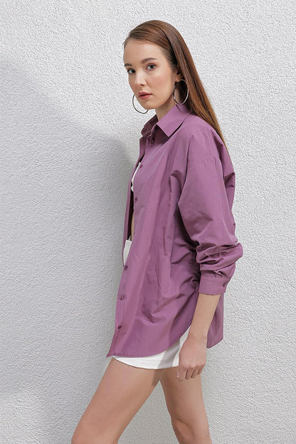 20132 Drawstring Oversize Shirt - Dark Lilac