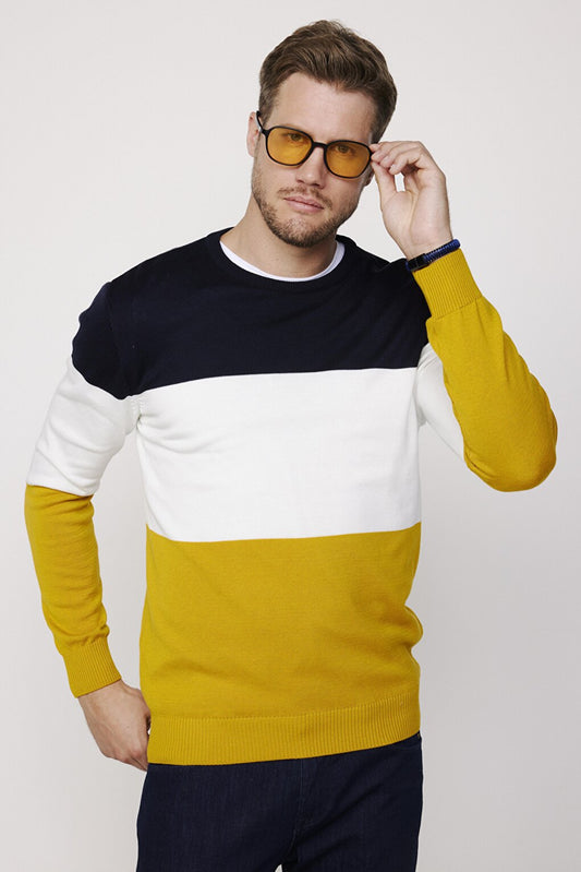 Men's Standard Fit Crew Neck Colorful Cotton Knitwear Sweater