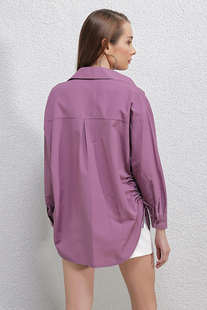 20132 Drawstring Oversize Shirt - Dark Lilac