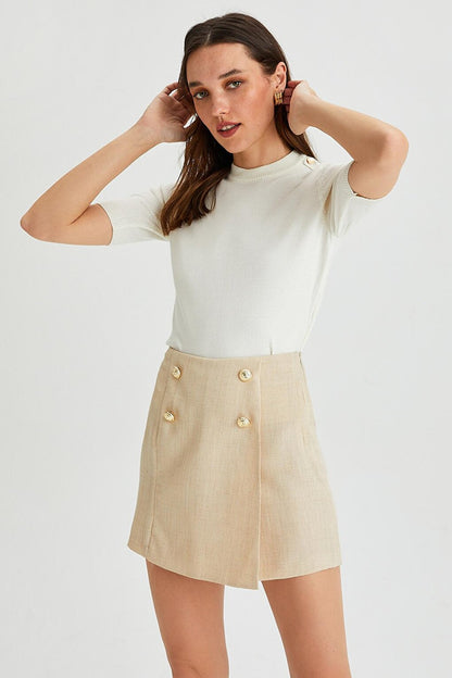 Women's Double Breasted Closure Button Detailed Textured Shorts &amp; Skirt