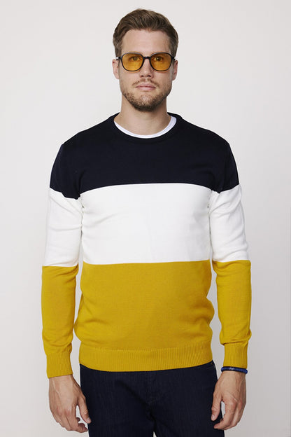 Men's Standard Fit Crew Neck Colorful Cotton Knitwear Sweater