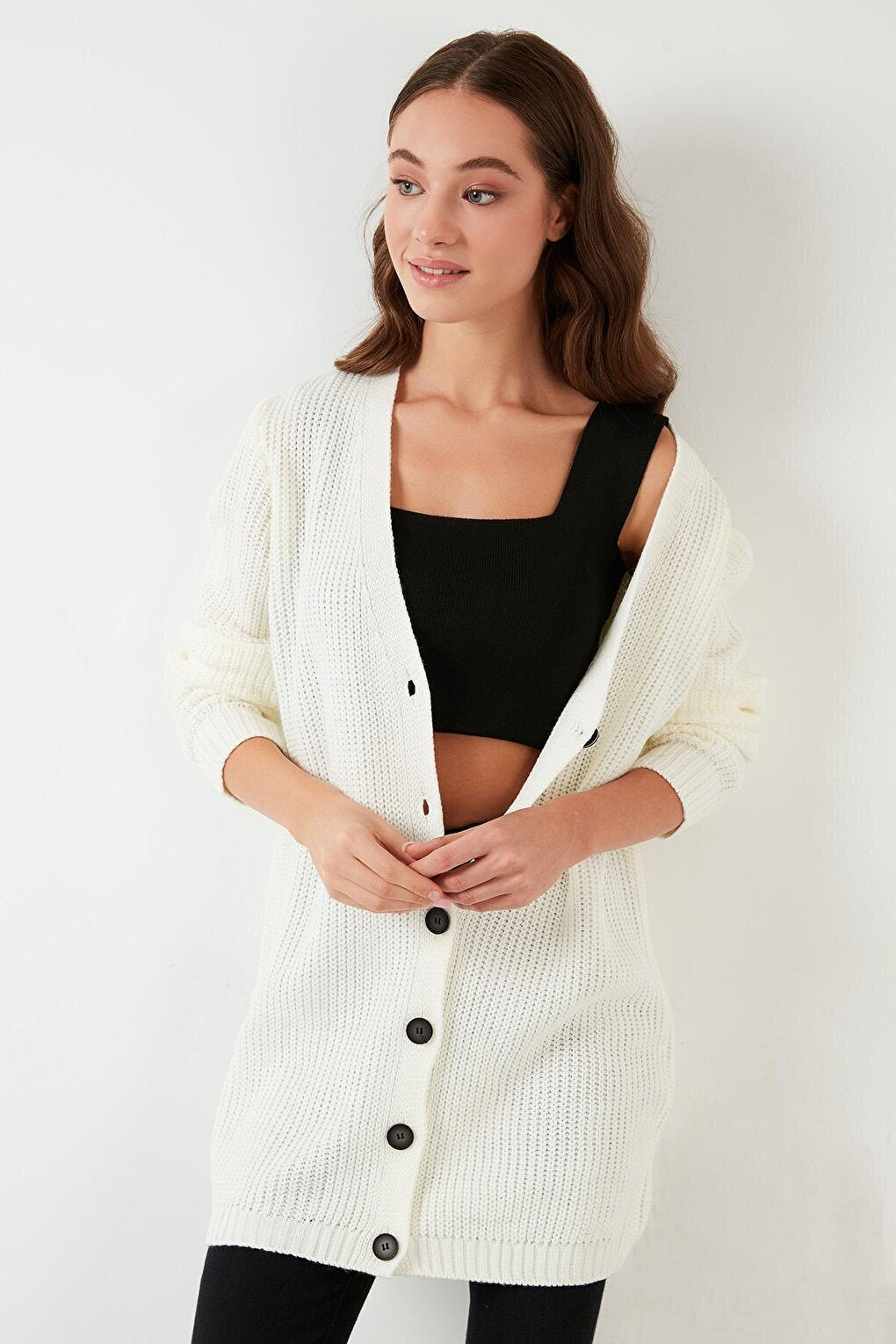 100% Acrylic Knitwear Knitted Long Cardigan 4615044