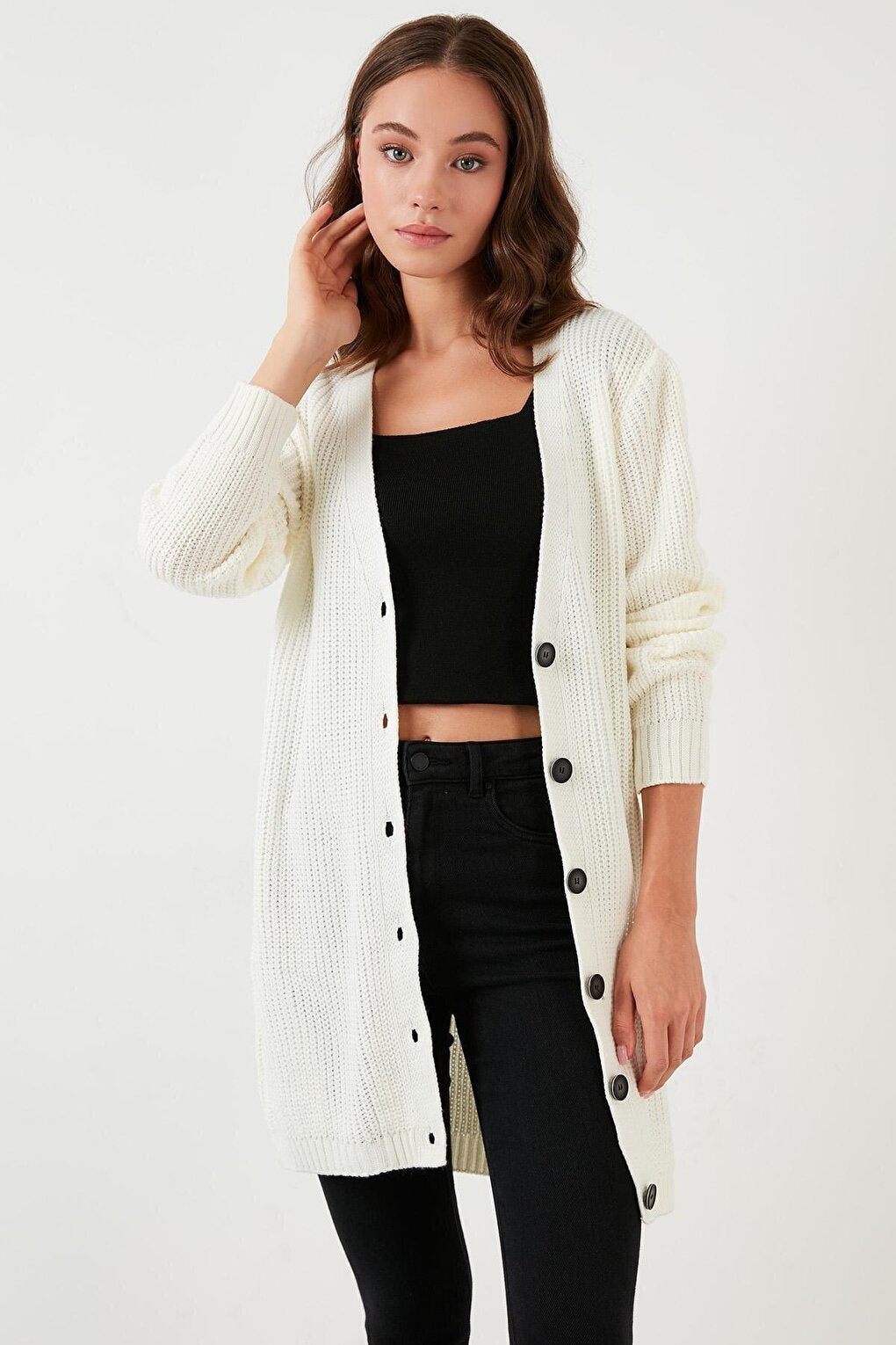 100% Acrylic Knitwear Knitted Long Cardigan 4615044