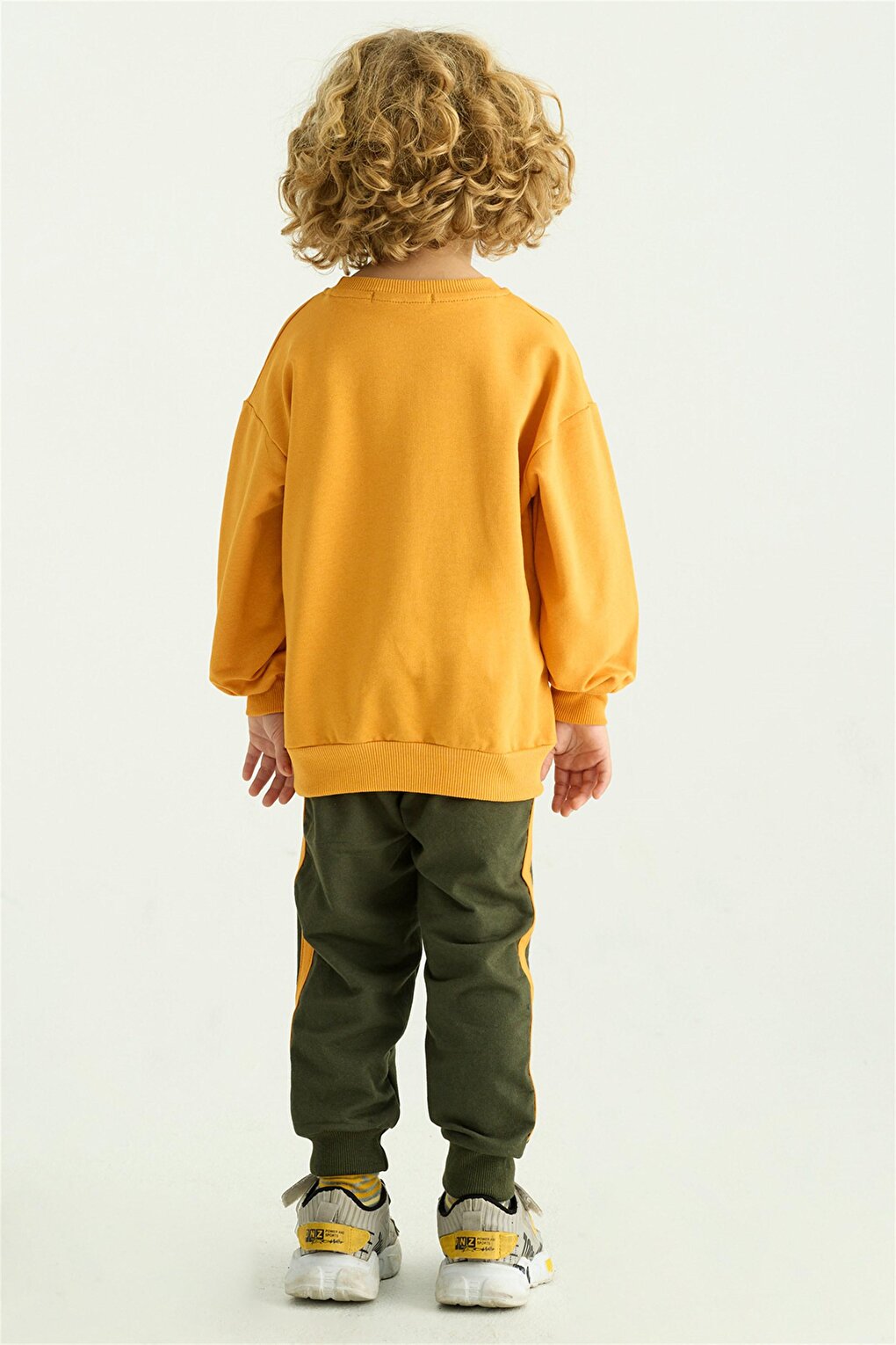 Boy's Mustard Colored Teddy Bear Printed Long Sleeve Double Suit