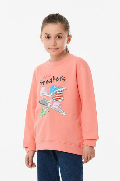 Printed Crew Neck Girl's Sweatshirt