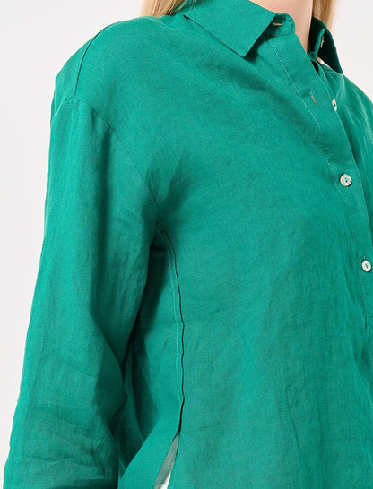 Green Long Sleeve Plain Linen Shirt