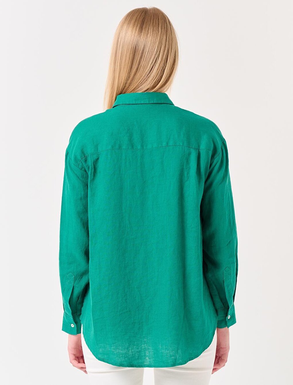 Green Long Sleeve Plain Linen Shirt