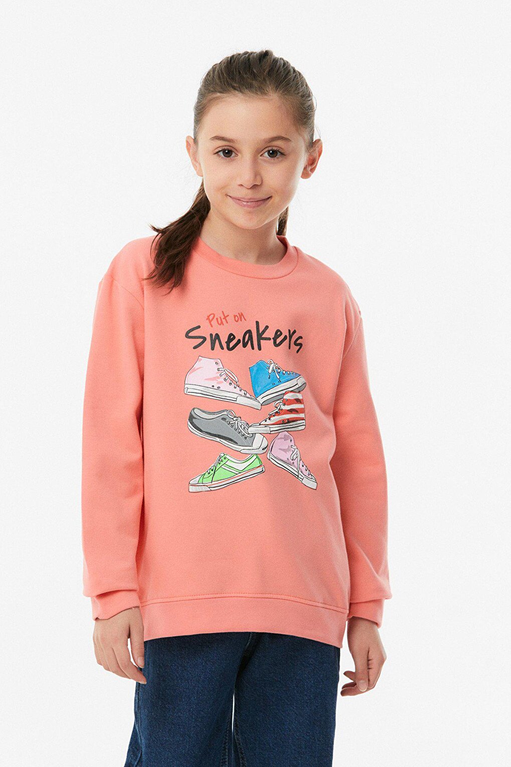 Printed Crew Neck Girl's Sweatshirt