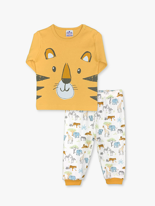 Crew Neck Long Sleeve Printed Baby Boy Pajama Set