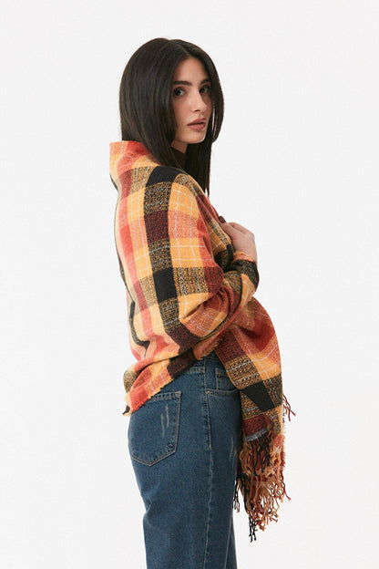 Plaid Patterned Soft Textured Shawl