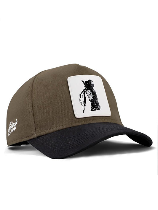 V1 Baseball Samurai - Unisex Khaki-Black Peaked Hat (Cap) with 2 Code Logo