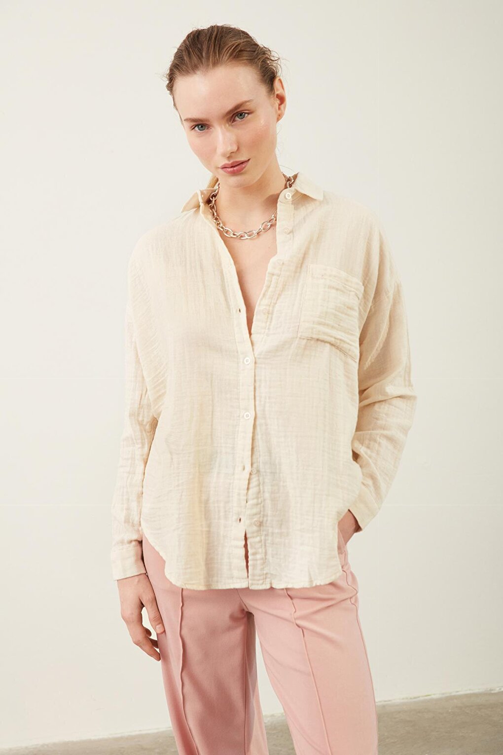 Oversize Shirt with Pocket Detail