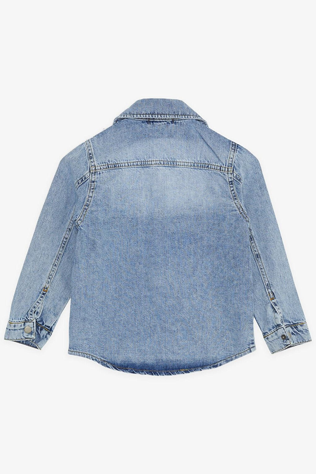 Girl's Denim Shirt Jacket Pocket with Snap Fastener Blue (8-14 Years)