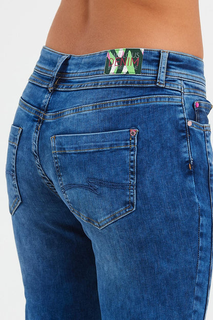 Women's Left Pocket Zipper Denim Trousers