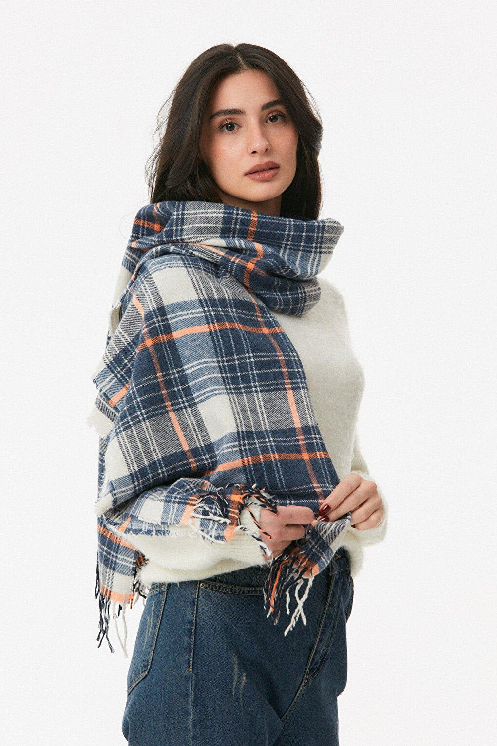 Plaid Patterned Soft Textured Shawl