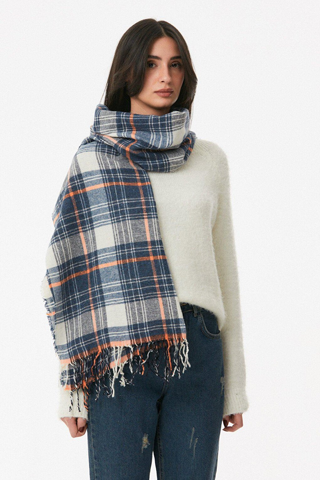 Plaid Patterned Soft Textured Shawl