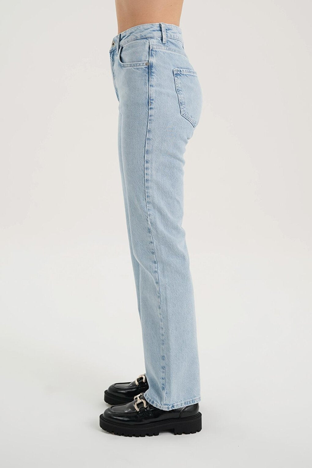 Ice Blue High Waist Zippered Vintage Straight Fit Jean Trousers C 4931-006