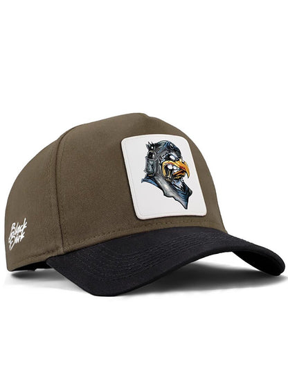 V1 Baseball Eagle - Unisex Khaki-Black Peaked Hat (Cap) with 1 Code Logo